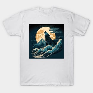 Japanese Wolf and Moon T-Shirt